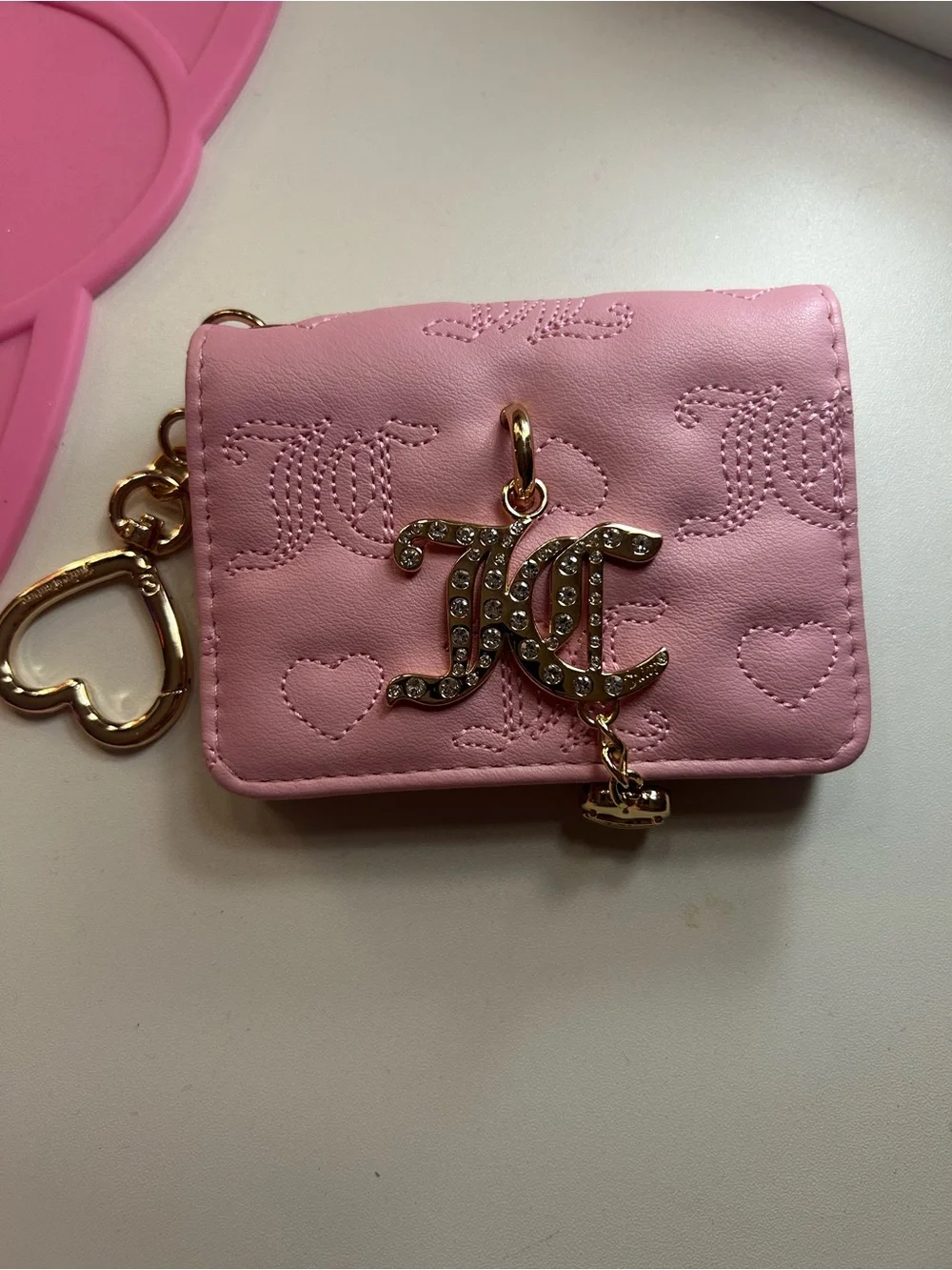 Juicy Couture Cream Quilted Card Holder with Gold Hardware/ Broken